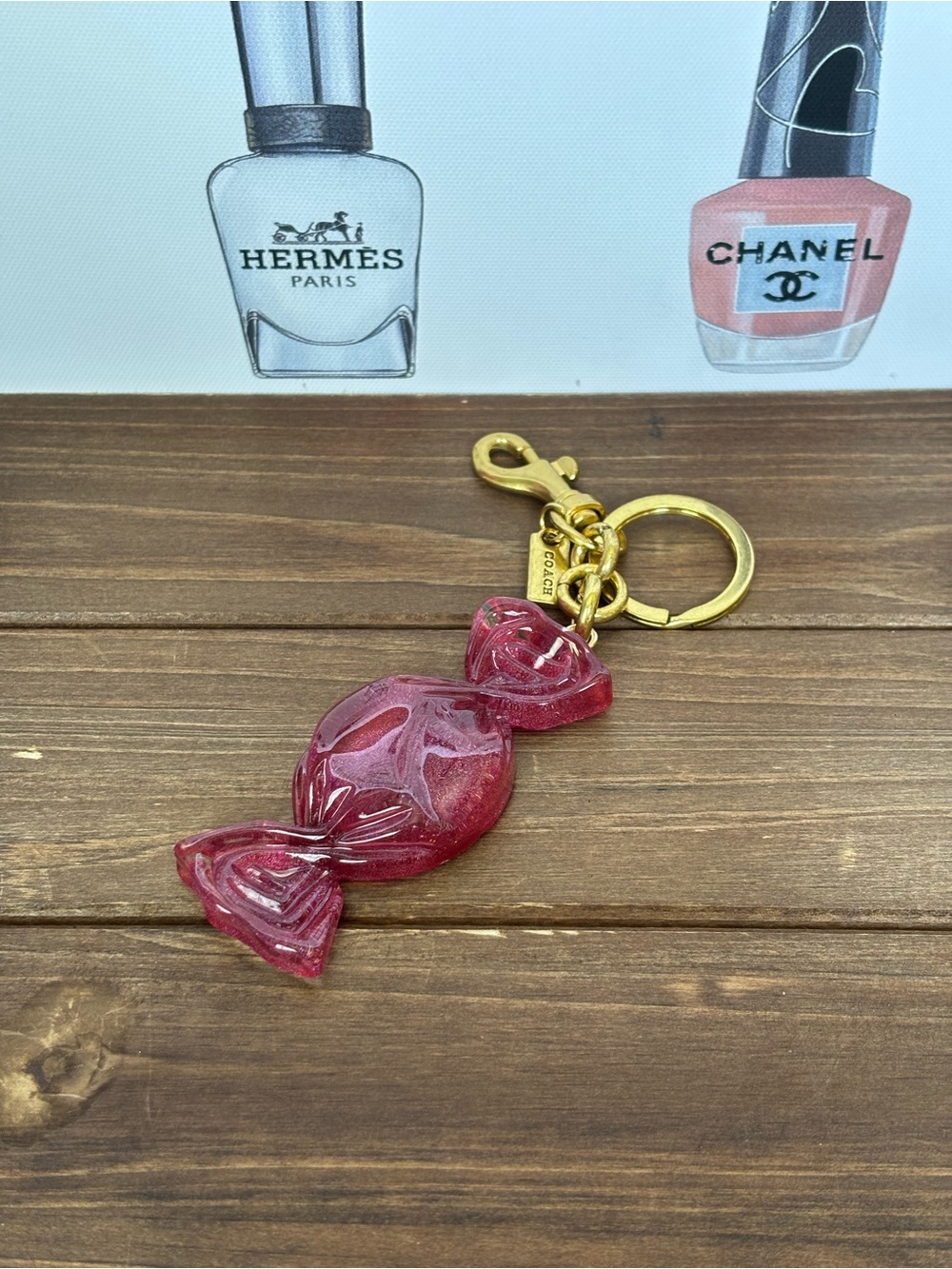 Dark Red Candy Resin Keychain with Gold Hardware